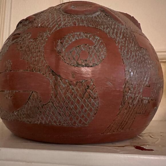 Terracotta Art Pottery Primitive Vase Handmade Collectible Native bull red rust - Picture 11 of 12